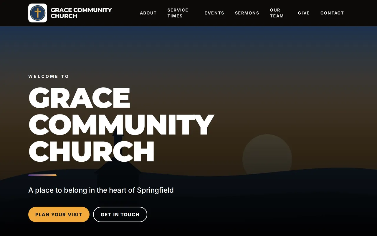 Vibrant style: huge white capital letters over a darkened full-screen photo.